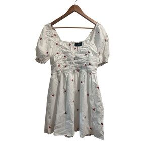 Cider White Cherry Embroidered Puff Sleeve Mini Dress Size Large NWT Cottagecore